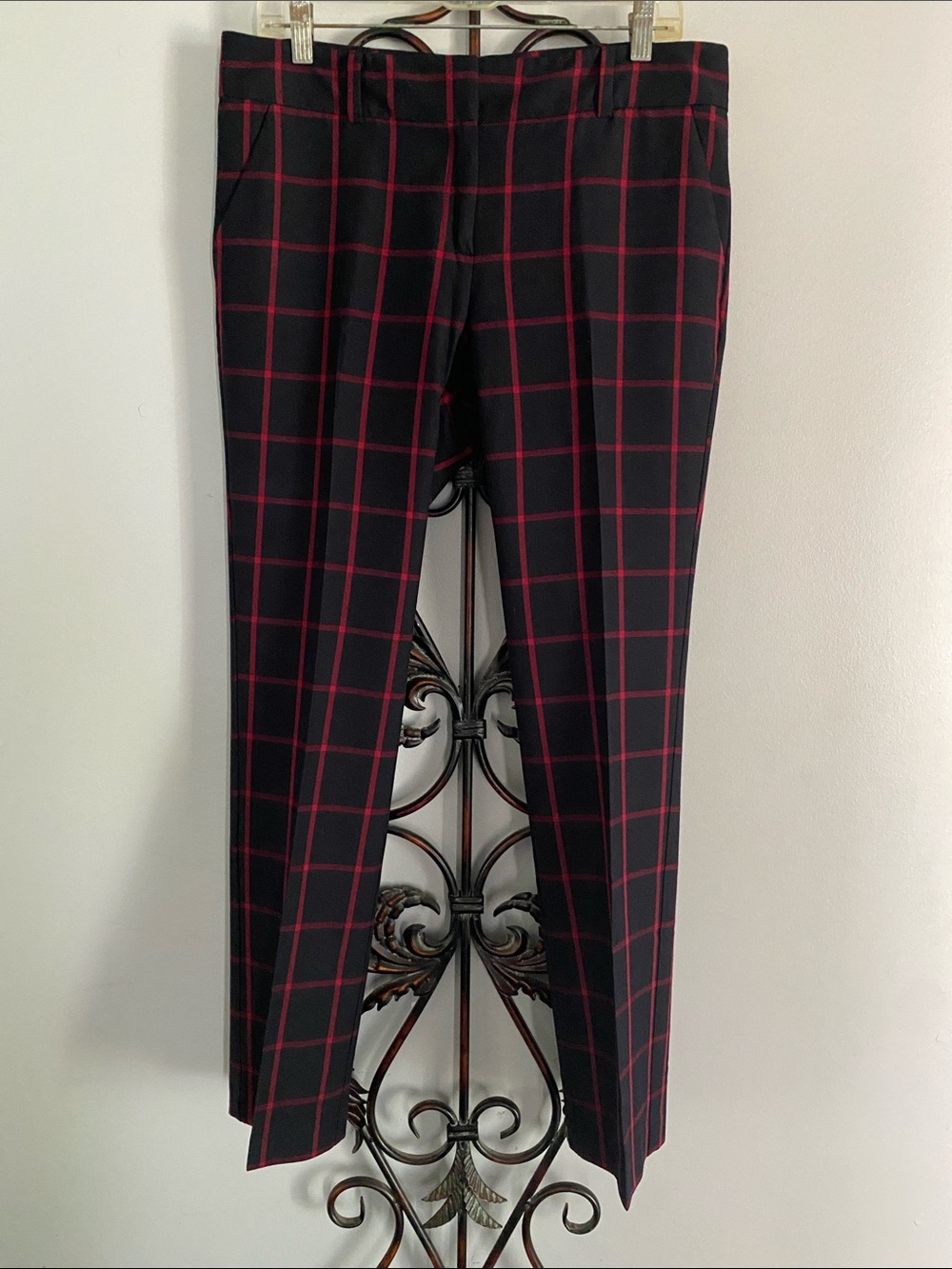 Blue Trousers with Red Windowpane Plaid